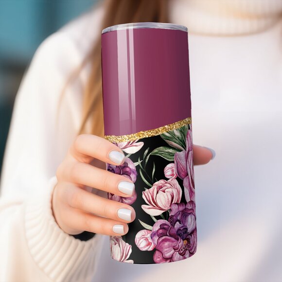 Signature Personalized Burgundy Tumbler Drinkware Set, Travel Mug, Bottle, - Picture 5 of 5